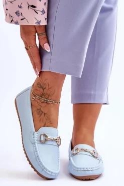 Clearance Boto Klasyczne Skórzane Mokasyny Jasnoniebieskie Verona