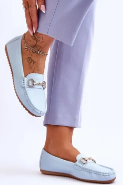 Clearance Boto Klasyczne Skórzane Mokasyny Jasnoniebieskie Verona