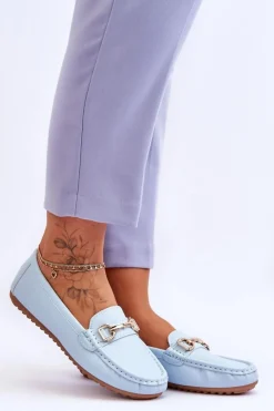 Clearance Boto Klasyczne Skórzane Mokasyny Jasnoniebieskie Verona