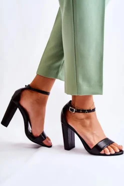 Damskie Boto Klasyczne Skórzane Sandałki Na Słupku Czarne Sallen