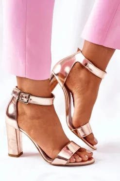 New Laura Messi Klasyczne Skórzane Sandały Na Słupku 1760 Champagne