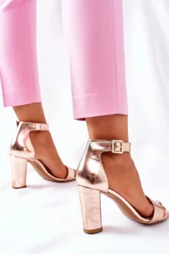 New Laura Messi Klasyczne Skórzane Sandały Na Słupku 1760 Champagne