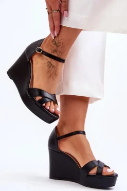 Boto Sandały Na Koturnie*Klasyczne Skórzane Sandały Na Koturnie Czarne Givana