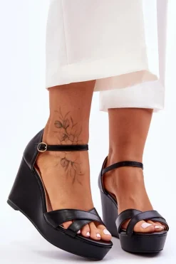 Boto Sandały Na Koturnie*Klasyczne Skórzane Sandały Na Koturnie Czarne Givana