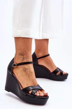 Boto Sandały Na Koturnie*Klasyczne Skórzane Sandały Na Koturnie Czarne Givana