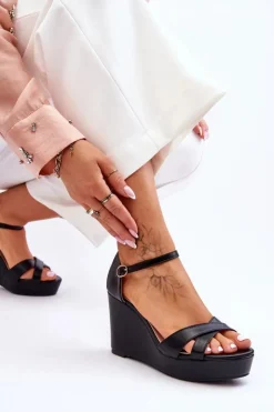 Boto Sandały Na Koturnie*Klasyczne Skórzane Sandały Na Koturnie Czarne Givana