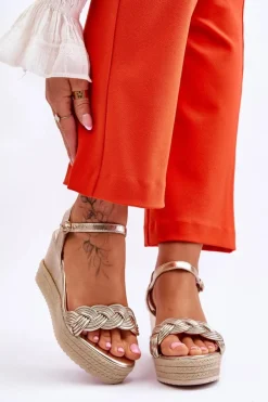 Boto Sandały Na Koturnie*Klasyczne Skórzane Sandały Na Koturnie Złote Denisse