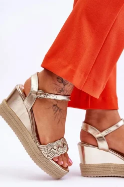 Boto Sandały Na Koturnie*Klasyczne Skórzane Sandały Na Koturnie Złote Denisse