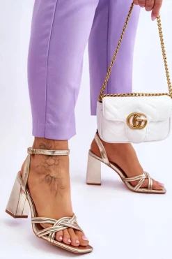 Damskie Boto Klasyczne Skórzane Sandały Na Słupku Złote Bernett