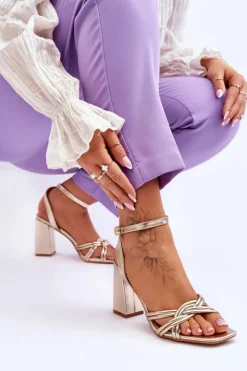 Damskie Boto Klasyczne Skórzane Sandały Na Słupku Złote Bernett