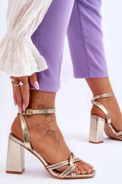 Damskie Boto Klasyczne Skórzane Sandały Na Słupku Złote Bernett