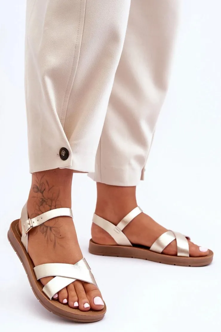 Best Boto Klasyczne Skórzane Sandały Damskie Złote Talisma