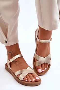 Best Boto Klasyczne Skórzane Sandały Damskie Złote Talisma