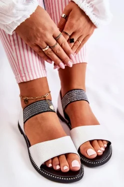 Damskie buty S.Barski Dziewczęce|Sandały Płaskie*Klasyczne Skórzane Sandały Z Ćwiekami Srebrne Shelly Srebrny