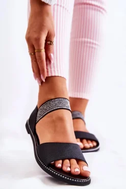 Damskie Damskie buty S.Barski Klasyczne Skórzane Sandały Z Ćwiekami Czarne Shelly