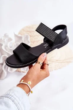 Damskie Damskie buty S.Barski Klasyczne Skórzane Sandały Z Ćwiekami Czarne Shelly