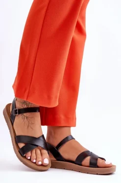 Damskie Boto Klasyczne Skórzane Sandały Damskie Czarne Talisma