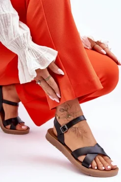 Damskie Boto Klasyczne Skórzane Sandały Damskie Czarne Talisma