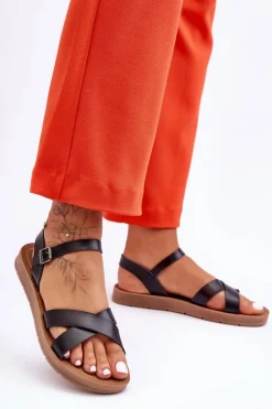 Damskie Boto Klasyczne Skórzane Sandały Damskie Czarne Talisma