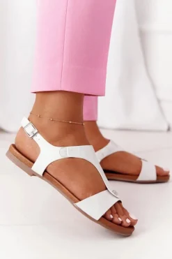 Damskie Damskie buty S.Barski Klasyczne Skórzane Sandały S.Barski 541-8 Srebrne