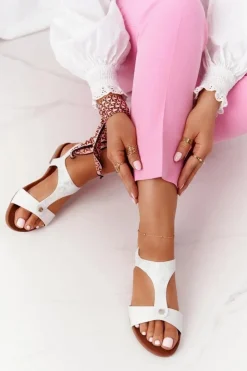 Damskie Damskie buty S.Barski Klasyczne Skórzane Sandały S.Barski 541-8 Srebrne