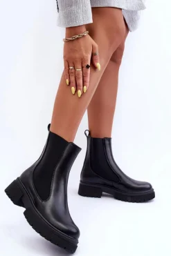 Damskie Boto Klasyczne Skórzane Sztyblety Botki Czarne Isminna
