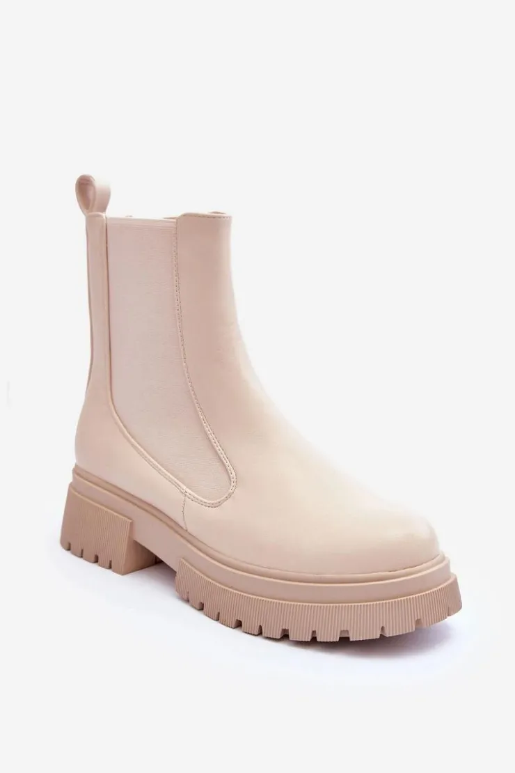 Damskie Boto Klasyczne Skórzane Sztyblety Botki Beżowe Isminna