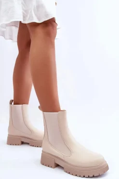 Damskie Boto Klasyczne Skórzane Sztyblety Botki Beżowe Isminna