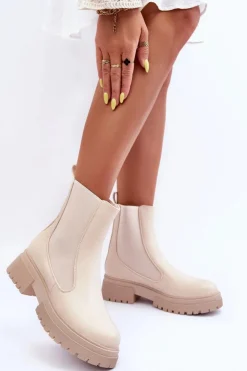 Damskie Boto Klasyczne Skórzane Sztyblety Botki Beżowe Isminna