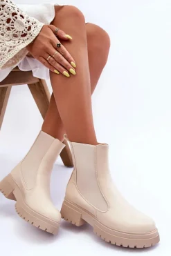 Damskie Boto Klasyczne Skórzane Sztyblety Botki Beżowe Isminna