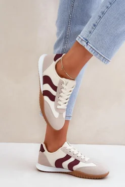 Hot Boto Klasyczne Sneakersy Damskie Z Eko Skóry Beżowo-Bordowe Maretina