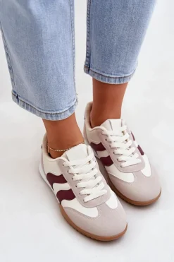 Hot Boto Klasyczne Sneakersy Damskie Z Eko Skóry Beżowo-Bordowe Maretina