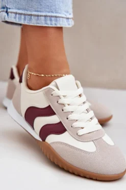 Hot Boto Klasyczne Sneakersy Damskie Z Eko Skóry Beżowo-Bordowe Maretina