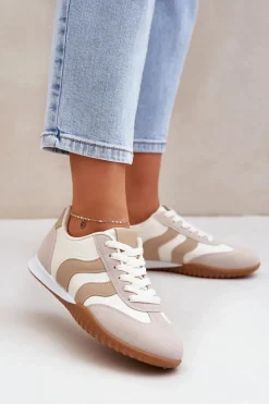 Hot Boto Klasyczne Sneakersy Damskie Z Eko Skóry Beżowe Maretina Beżowy