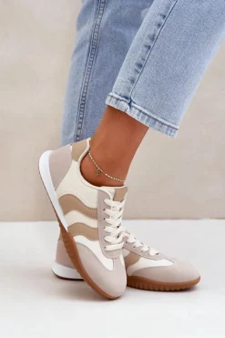 Hot Boto Klasyczne Sneakersy Damskie Z Eko Skóry Beżowe Maretina Beżowy