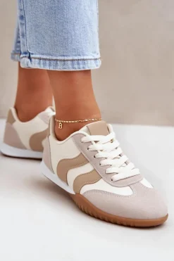 Hot Boto Klasyczne Sneakersy Damskie Z Eko Skóry Beżowe Maretina Beżowy