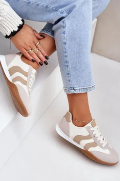 Hot Boto Klasyczne Sneakersy Damskie Z Eko Skóry Beżowe Maretina Beżowy