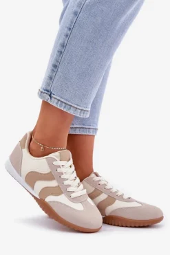 Hot Boto Klasyczne Sneakersy Damskie Z Eko Skóry Beżowe Maretina Beżowy