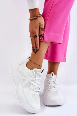Boto Sneakersy Damskie*Klasyczne Sneakersy Na Platformie Białe Larec