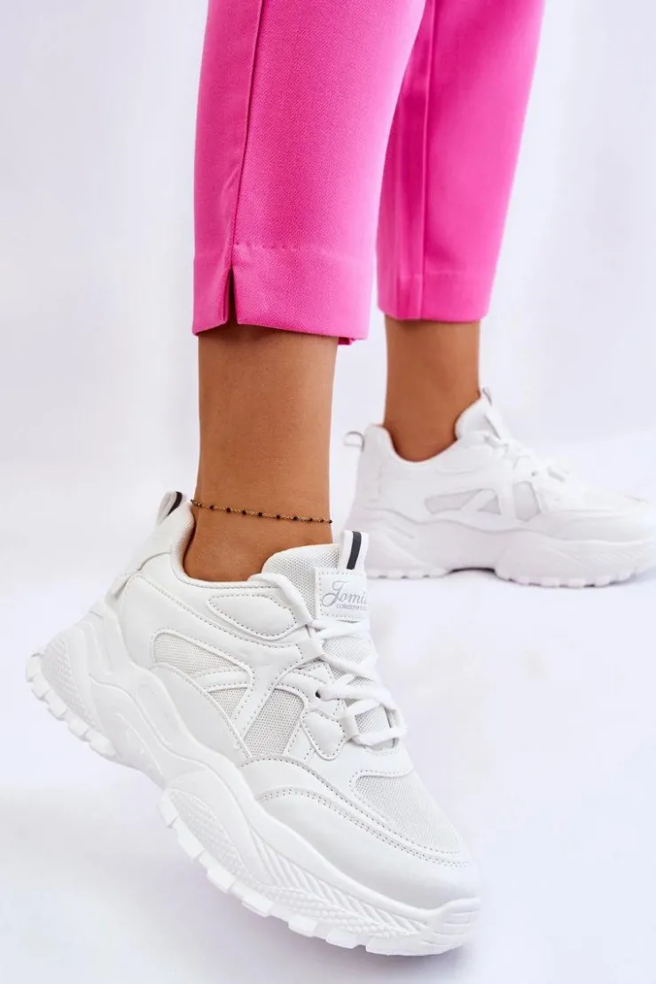 Boto Sneakersy Damskie*Klasyczne Sneakersy Na Platformie Białe Larec