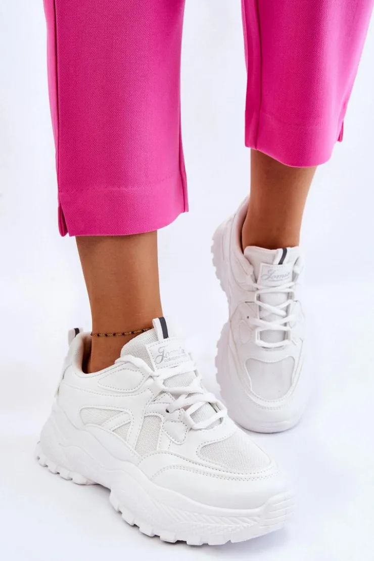 Boto Sneakersy Damskie*Klasyczne Sneakersy Na Platformie Białe Larec