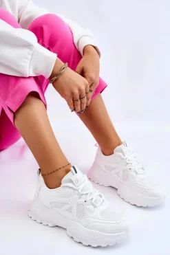 Boto Sneakersy Damskie*Klasyczne Sneakersy Na Platformie Białe Larec