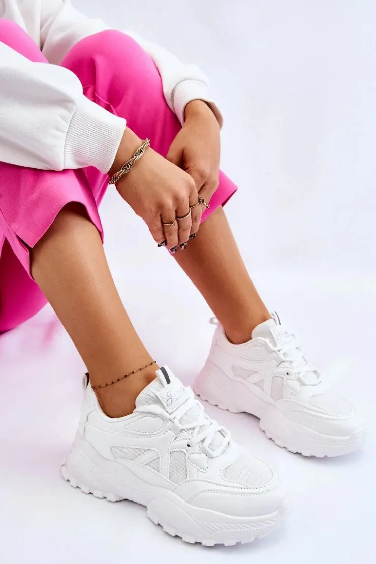 Boto Sneakersy Damskie*Klasyczne Sneakersy Na Platformie Białe Larec