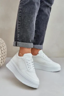 Damskie Boto Klasyczne Sneakersy Z Eko Skóry Na Platformie Białe Dorreia