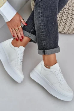 Damskie Boto Klasyczne Sneakersy Z Eko Skóry Na Platformie Białe Dorreia