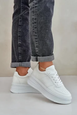 Damskie Boto Klasyczne Sneakersy Z Eko Skóry Na Platformie Białe Dorreia