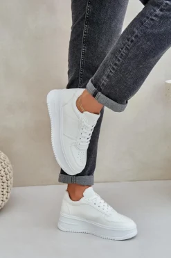 Damskie Boto Klasyczne Sneakersy Z Eko Skóry Na Platformie Białe Dorreia