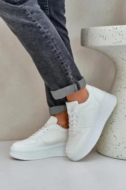 Damskie Boto Klasyczne Sneakersy Z Eko Skóry Na Platformie Białe Dorreia