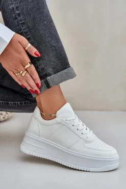 Damskie Boto Klasyczne Sneakersy Z Eko Skóry Na Platformie Białe Dorreia