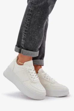 Damskie Boto Klasyczne Sneakersy Z Eko Skóry Na Platformie Białe Dorreia